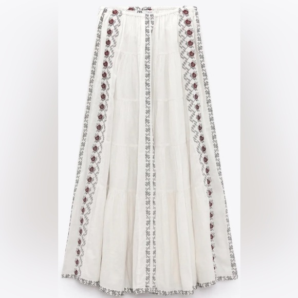Zara NWT Embroidered Long Skirt size XS-S - Picture 4 of 17
